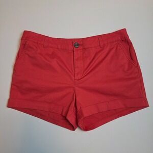 SEARS Chino Shorts Red Solid Cuffed Mid Rise Size 6